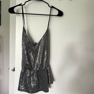 NWT Express Silver Sequin Sleeveless Blouse Size Large
